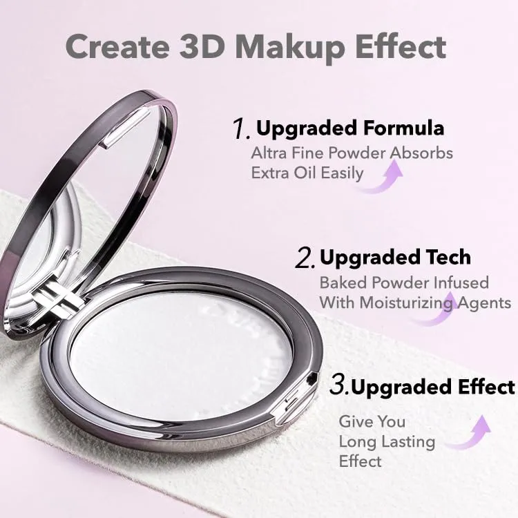 1 PC New AZTK Setting Powder Foundation Oil Control Pressed Foundation Powder with Puff Clear Press Powder Purple Pressed Powder (02#, 5.6g)