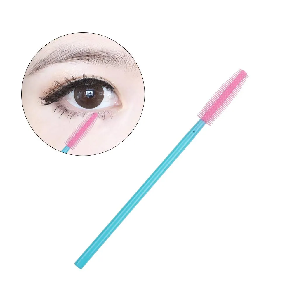 100 Pcs Silicone Mascara Wands Disposable Eyelash Brushes for Extensions Lash Applicators Makeup Tool Kit, Blue/Pink Blue Handle/Pink Brush Head