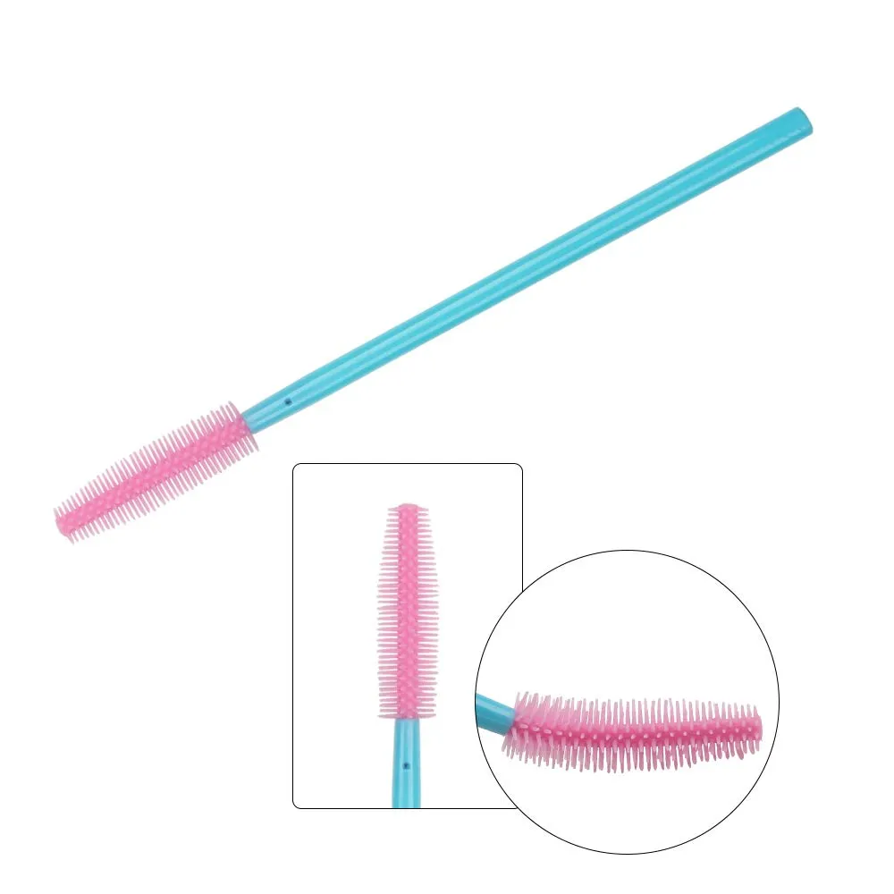 100 Pcs Silicone Mascara Wands Disposable Eyelash Brushes for Extensions Lash Applicators Makeup Tool Kit, Blue/Pink Blue Handle/Pink Brush Head