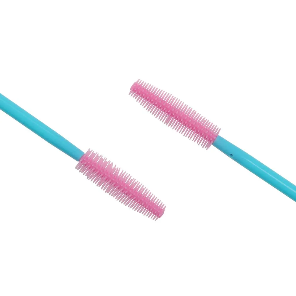 100 Pcs Silicone Mascara Wands Disposable Eyelash Brushes for Extensions Lash Applicators Makeup Tool Kit, Blue/Pink Blue Handle/Pink Brush Head