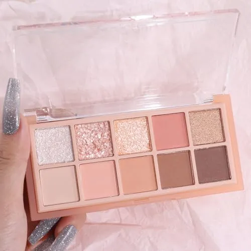 10Colors Orange Nude Pink Colorful Eyeshadow Palette Makeup,Natural Neutral Highly Pigmented Eye Shadow,Naturing-Looking Long Lasting Waterp