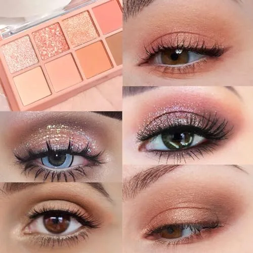 10Colors Orange Nude Pink Colorful Eyeshadow Palette Makeup,Natural Neutral Highly Pigmented Eye Shadow,Naturing-Looking Long Lasting Waterp