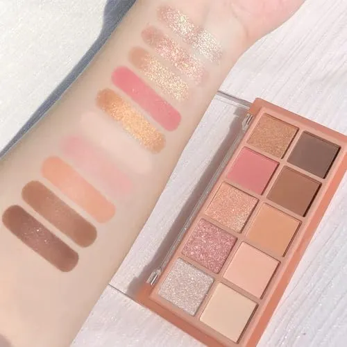 10Colors Orange Nude Pink Colorful Eyeshadow Palette Makeup,Natural Neutral Highly Pigmented Eye Shadow,Naturing-Looking Long Lasting Waterp