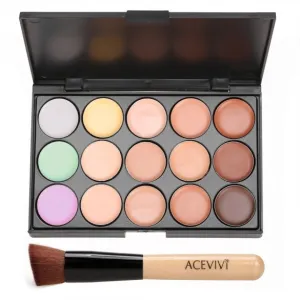 15 Colors Makeup Face Cream Concealer Palette   Powder Brush