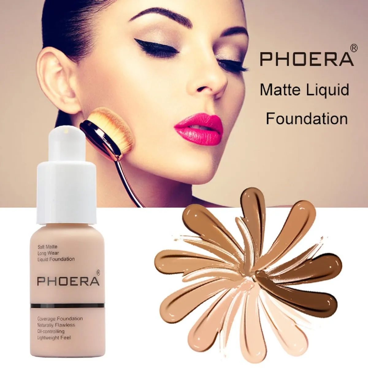 2 Pack PHOERA Foundation,Full Coverage Concealer Flawless Soft Matte 24HR Oil Control Liquid Foundation Makeup .(104 Buff Beige）