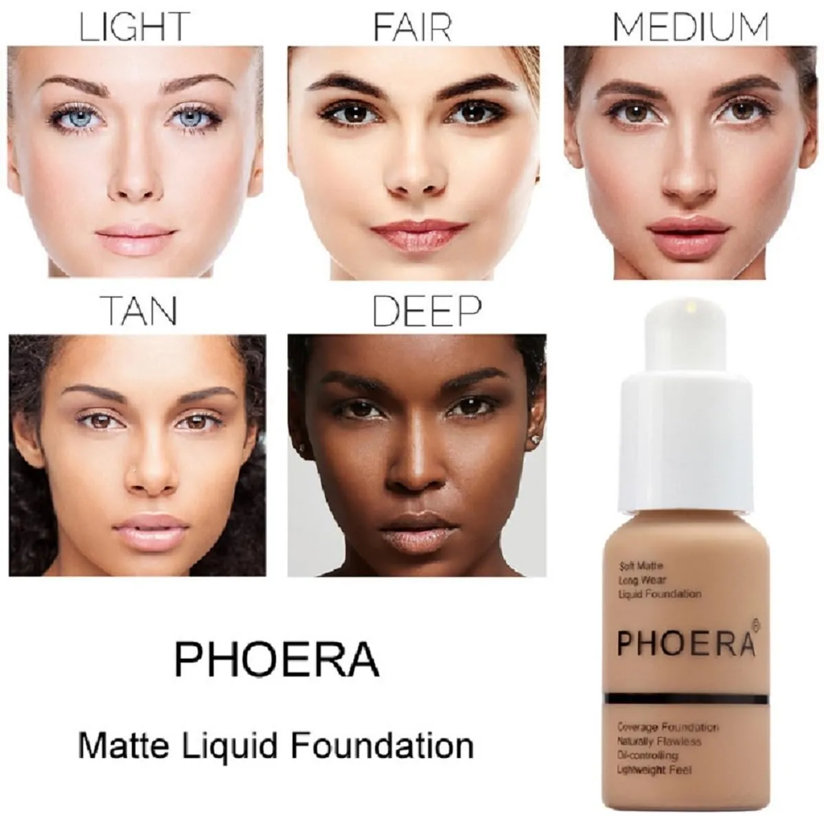2 Pack PHOERA Foundation,Full Coverage Concealer Flawless Soft Matte 24HR Oil Control Liquid Foundation Makeup .(104 Buff Beige）