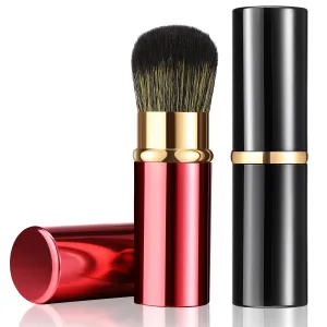 2 Pieces Retractable Kabuki Makeup Brushes Blush Powder Brush Small Travel Makeup Brushes with Cover Makeup Tool for Loose Powder Cream or Liquid Cosmetics (Red, Black) Red, Black