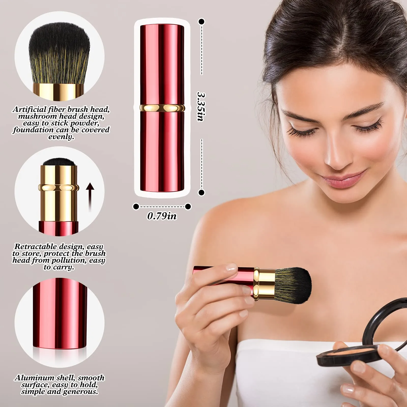 2 Pieces Retractable Kabuki Makeup Brushes Blush Powder Brush Small Travel Makeup Brushes with Cover Makeup Tool for Loose Powder Cream or Liquid Cosmetics (Red, Black) Red, Black