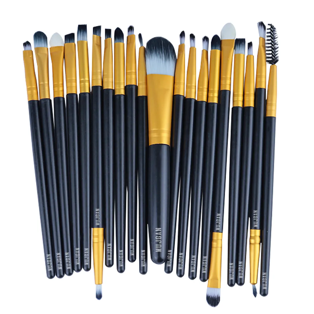 20 PCS Professional Makeup Brush Set (Black-Gold)