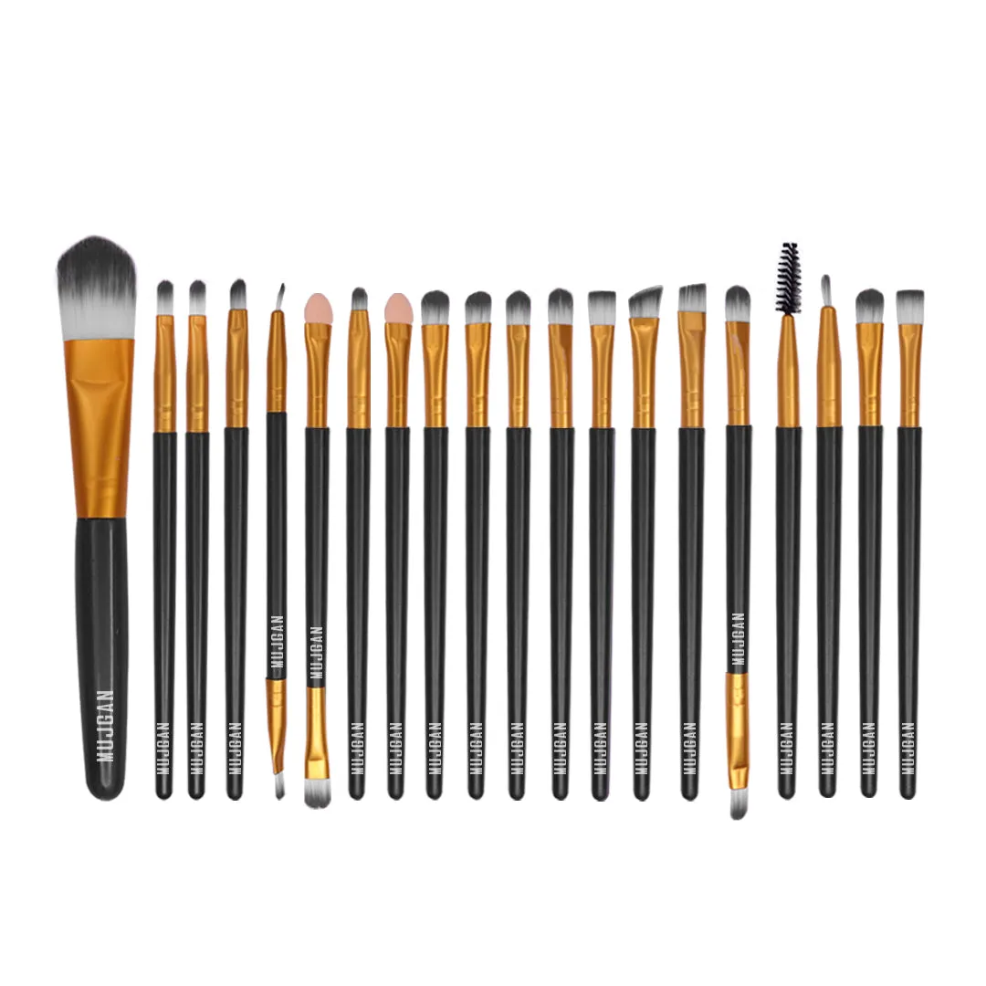 20 PCS Professional Makeup Brush Set (Black-Gold)