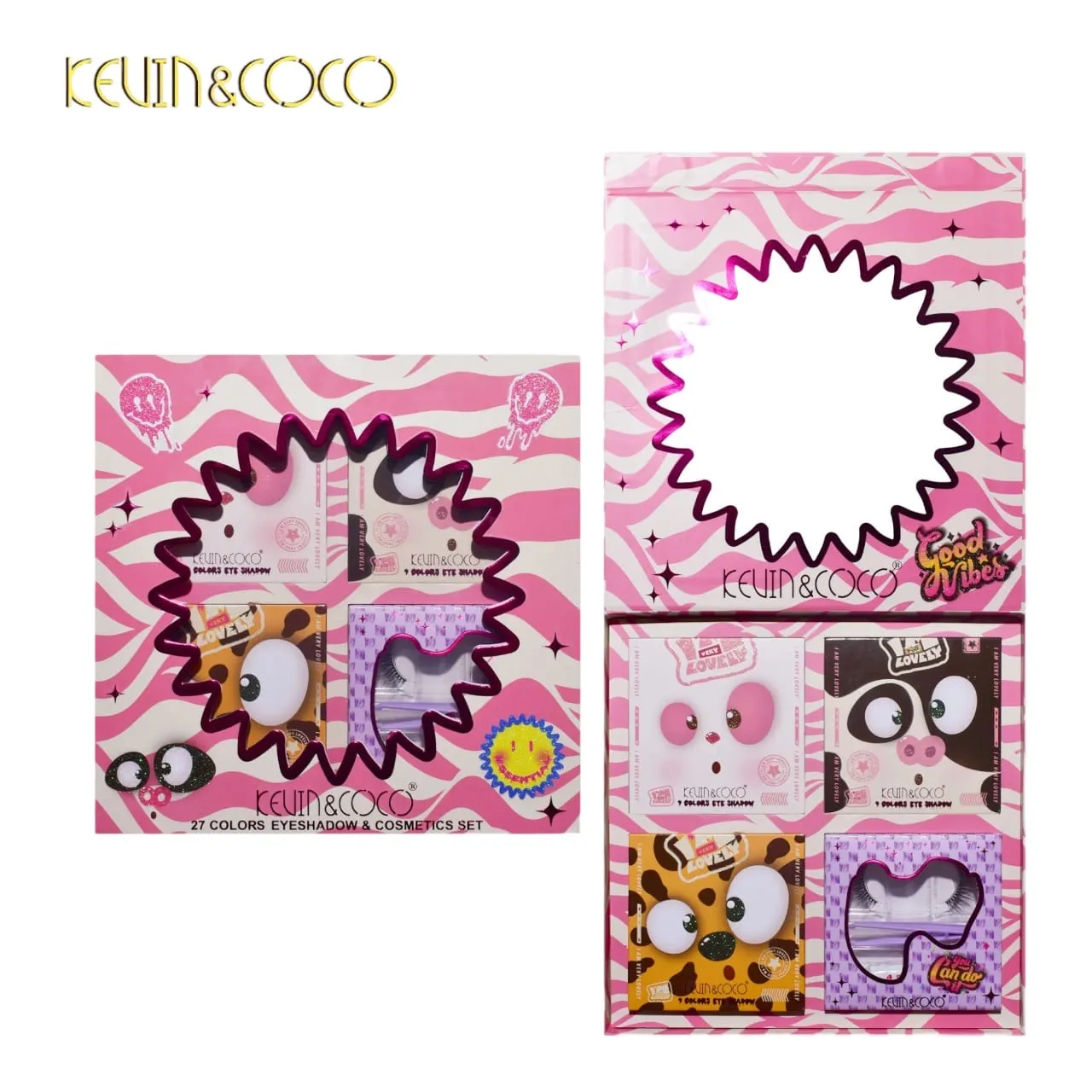 27 Colors Kevin & Coco Eyeshadow Kits 3 Pearlescent Matte & Shimmer Kits with Eyelashes