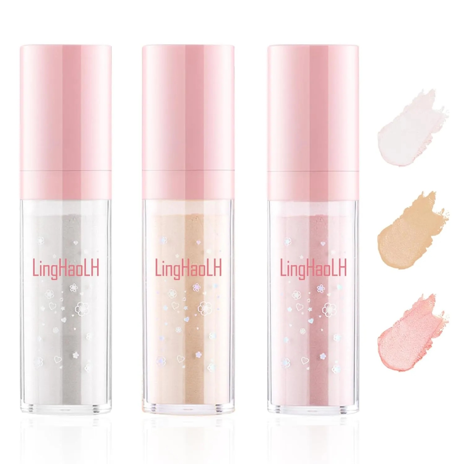 3 Colors Glitter Highlighter Makeup, Polvo De Hadas, Pearlescent Patting Powder, Three-Dimensional Fairy Dust Highlight for Body and Face