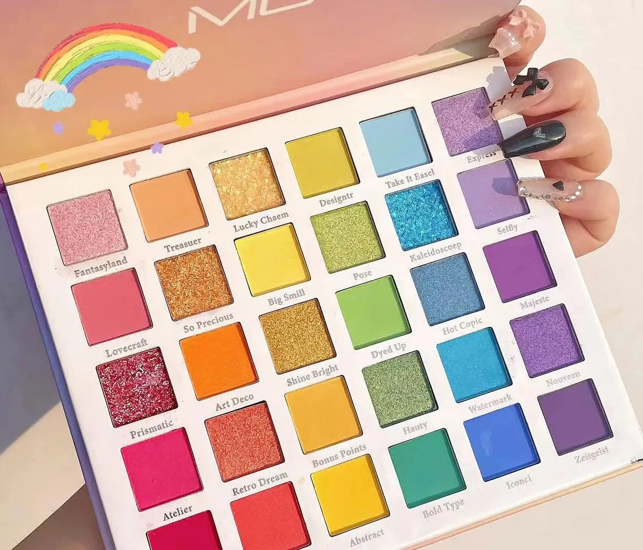 30 Colors Rainbow Glitter Eyeshadow Palette Shimmer Sequins Pearlescent Tone Palette for Women Lasting Waterproof Eye Makeup