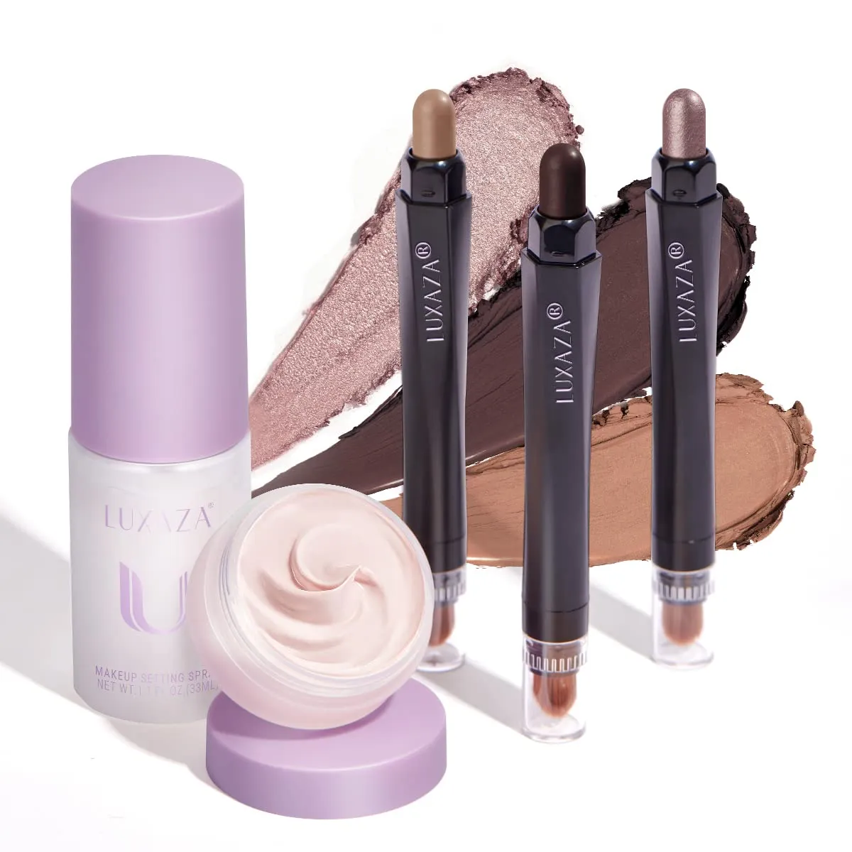 3Pcs Eyeshadow Stick, Matte And Shimmer Eye shadow Stick Pencil With Eyeshadow Primer and Setting Spray,3-in-1 Eye Makeup Kit-Waterproof