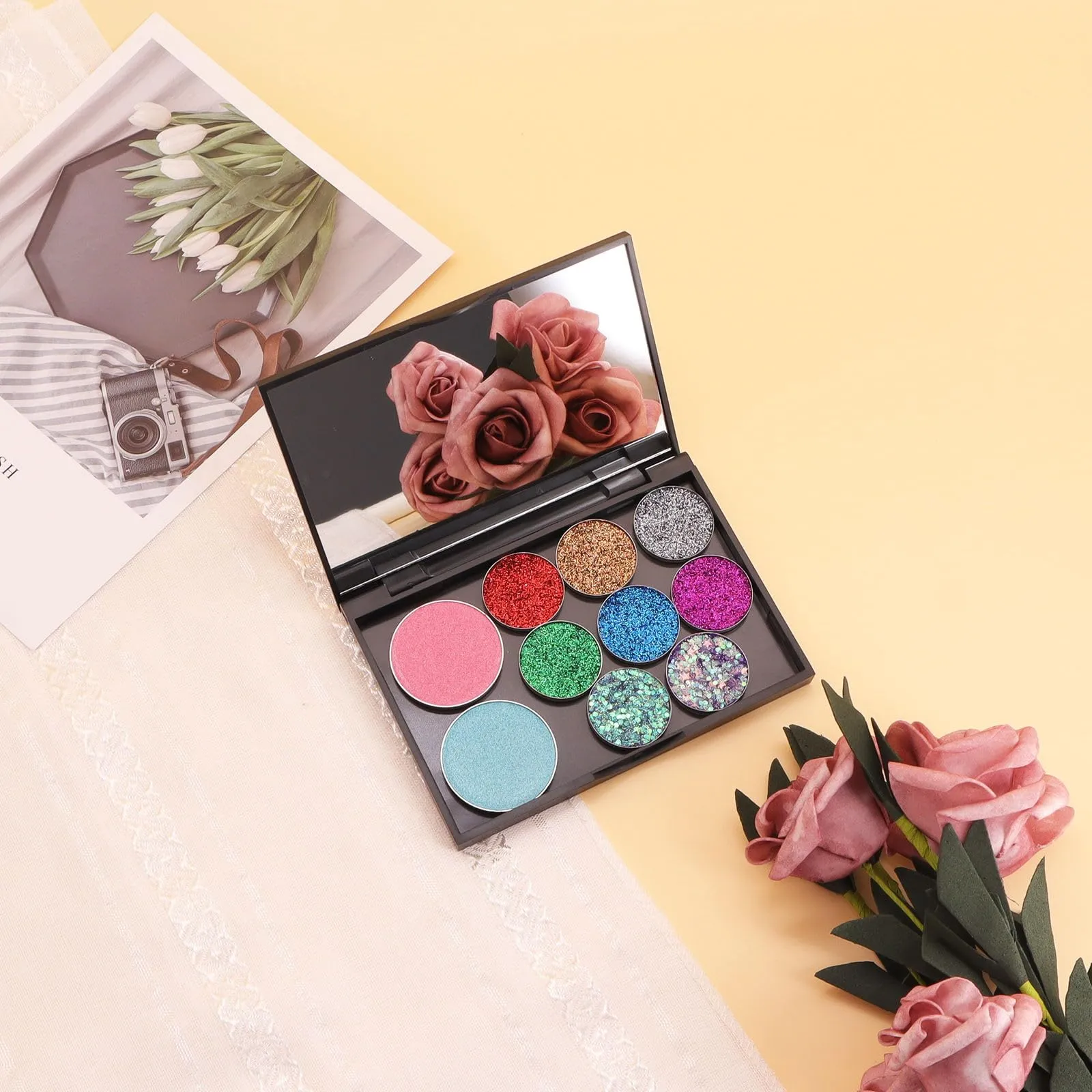 5 Pack Magnetic Makeup Palette with Mirror, Empty Cosmetics Dispensing Storage Box for Eyeshadow Lip Color Blush Powder Highlighter Contour(Small Palette - 4.92" x 3.38”)