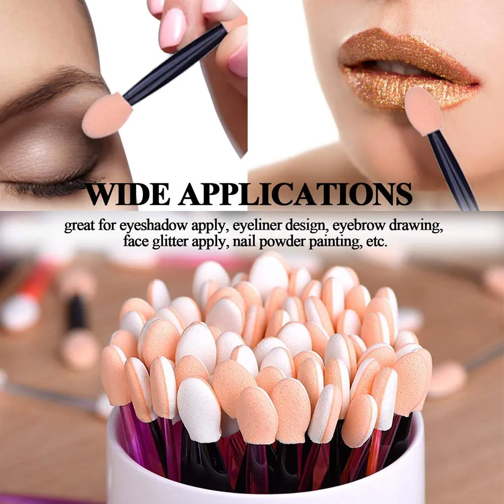 50 PCS Eyeshadow Brush, Disposable Eyeshadow Brush, Dual Sided Eyeshadow Brush, Oval Sponge Tipped Makeup Applicator Tool, Tools & Accessories