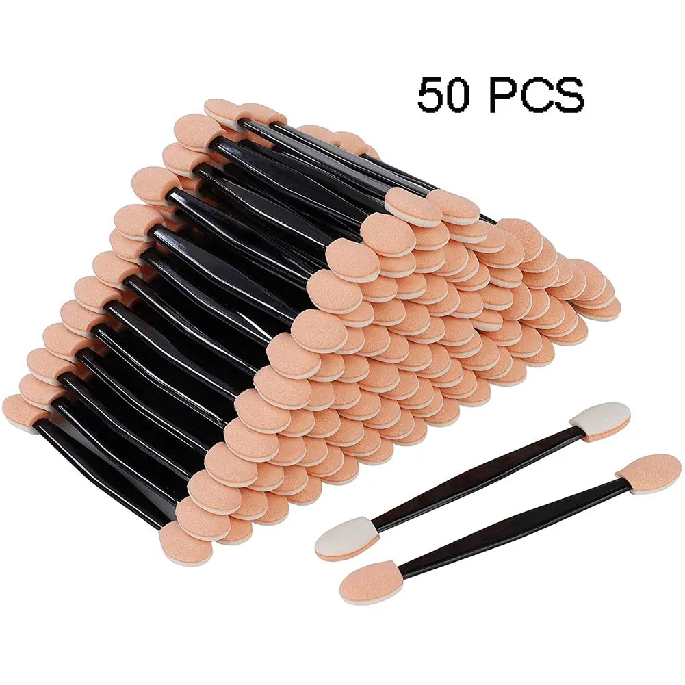 50 PCS Eyeshadow Brush, Disposable Eyeshadow Brush, Dual Sided Eyeshadow Brush, Oval Sponge Tipped Makeup Applicator Tool, Tools & Accessories