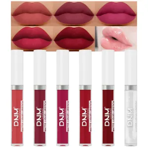 5Pcs Matte Liquid Lipstick 1Pcs Clear Lip Plumping Plumper Gloss Oil Makeup Set Kit, Long Lasting Waterproof Moisturizing Velvet High Pigmented Lipstick Lip Stain Glaze Makeup Gift Sets for Women 04