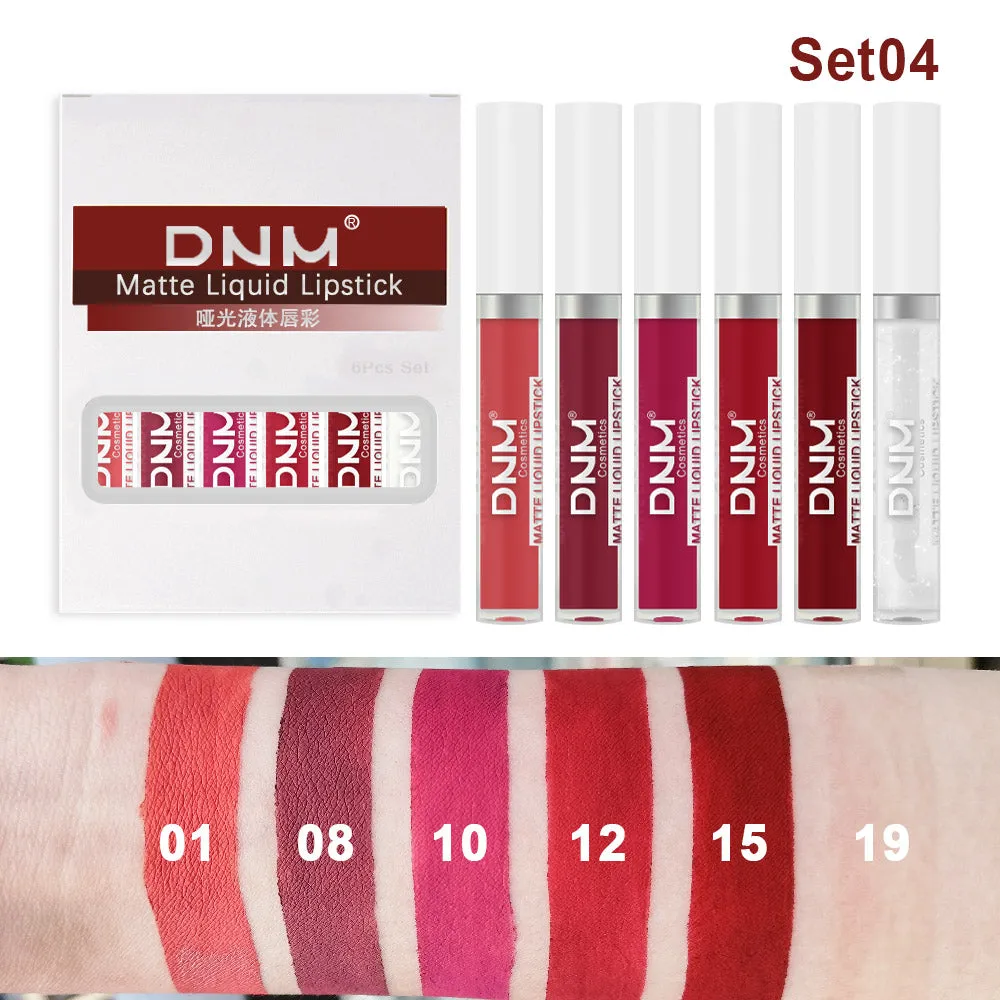 5Pcs Matte Liquid Lipstick 1Pcs Clear Lip Plumping Plumper Gloss Oil Makeup Set Kit, Long Lasting Waterproof Moisturizing Velvet High Pigmented Lipstick Lip Stain Glaze Makeup Gift Sets for Women 04
