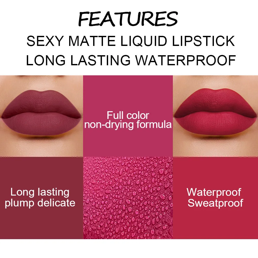 5Pcs Matte Liquid Lipstick 1Pcs Clear Lip Plumping Plumper Gloss Oil Makeup Set Kit, Long Lasting Waterproof Moisturizing Velvet High Pigmented Lipstick Lip Stain Glaze Makeup Gift Sets for Women 04