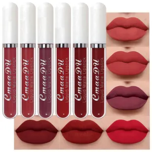 6Pcs Matte Liquid Lipstick Set Lip Stain Makeup,CmaaDu 24 Hour Long Lasting Waterproof Dark Red Matte Matt Lipsticks Lip Gloss Sets for Women Matt Liquid Lippies labiales matte larga duracion 24 Set04