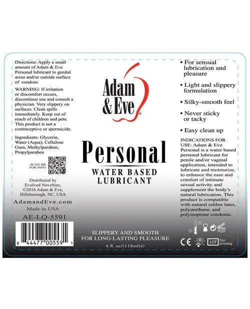 Adam & Eve Personal Water Based Lube - 4oz