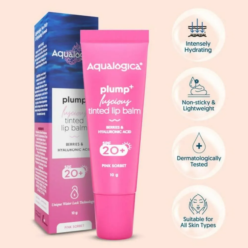 Aqualogica Pink Sorbet Plump  Luscious Tinted Lip Balm with Berries and Hyaluronic Acid
