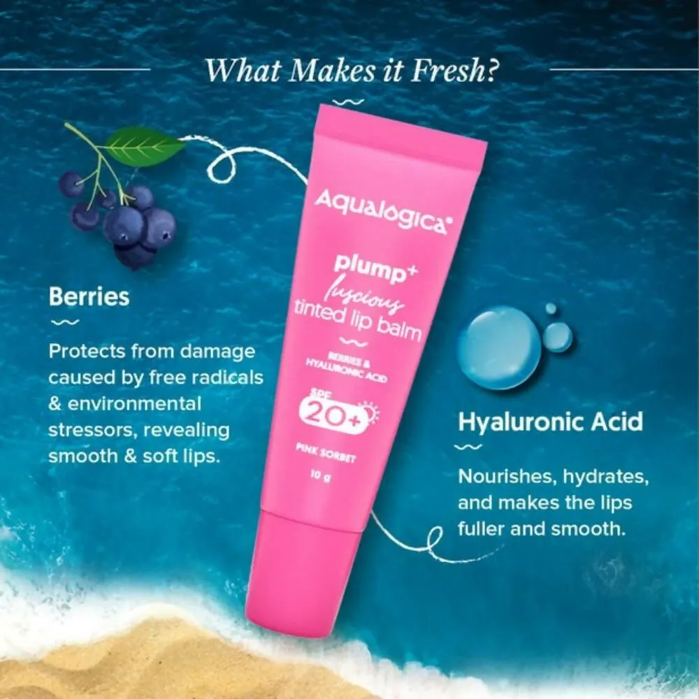 Aqualogica Pink Sorbet Plump  Luscious Tinted Lip Balm with Berries and Hyaluronic Acid