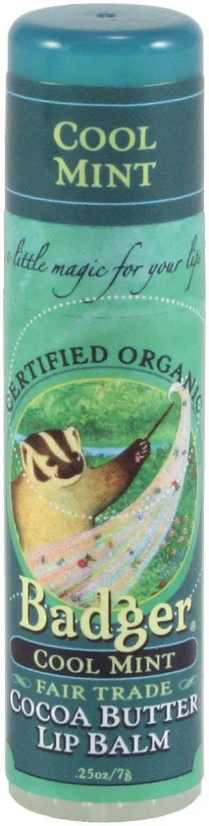 Badger Badger Cool Mint Cocoa Lip Balm with Cocoa Butter - Soothing Lip Care for Soft, Hydrated Lips
