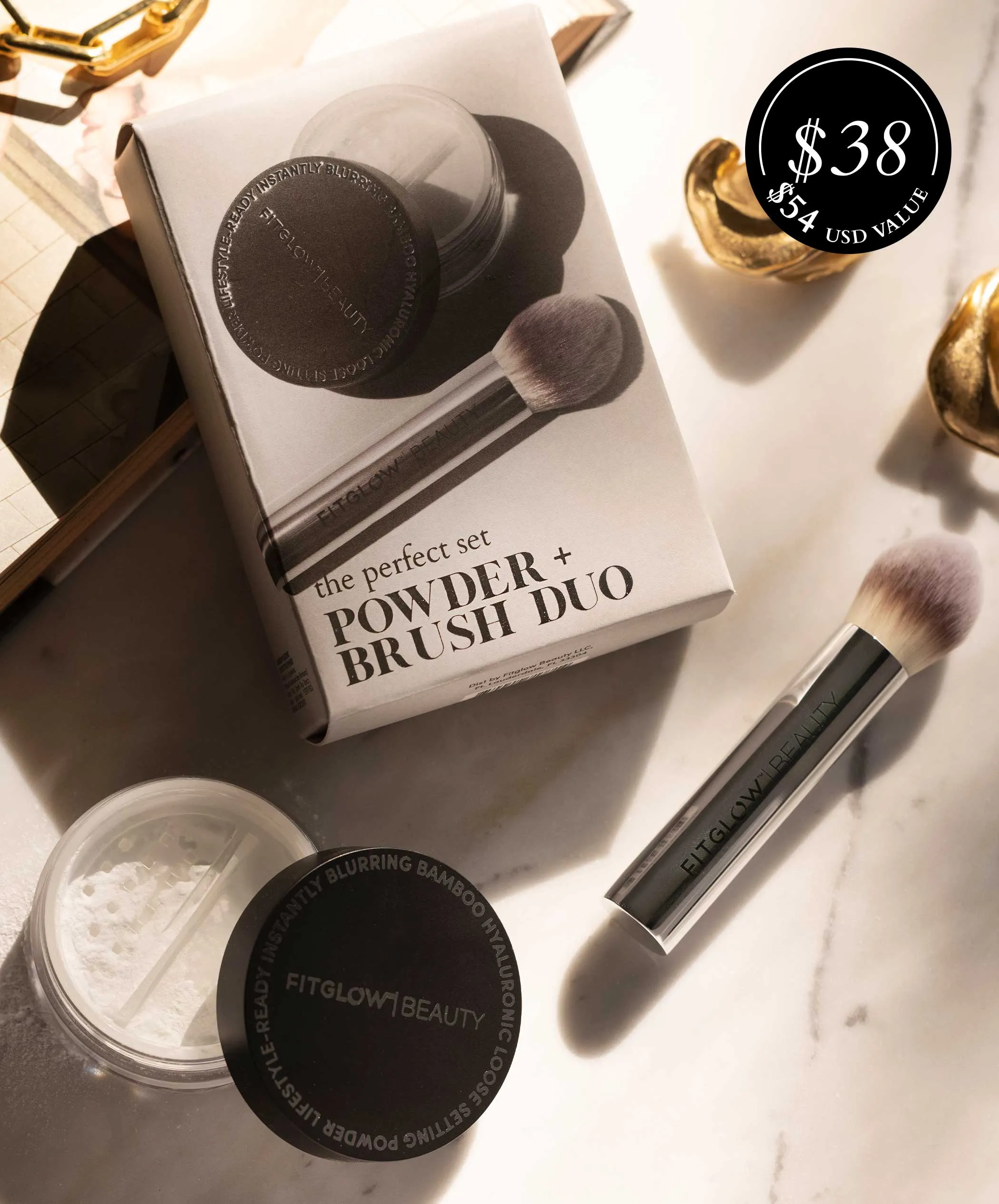 Bamboo Hyaluronic Loose Setting Powder   Brush Duo