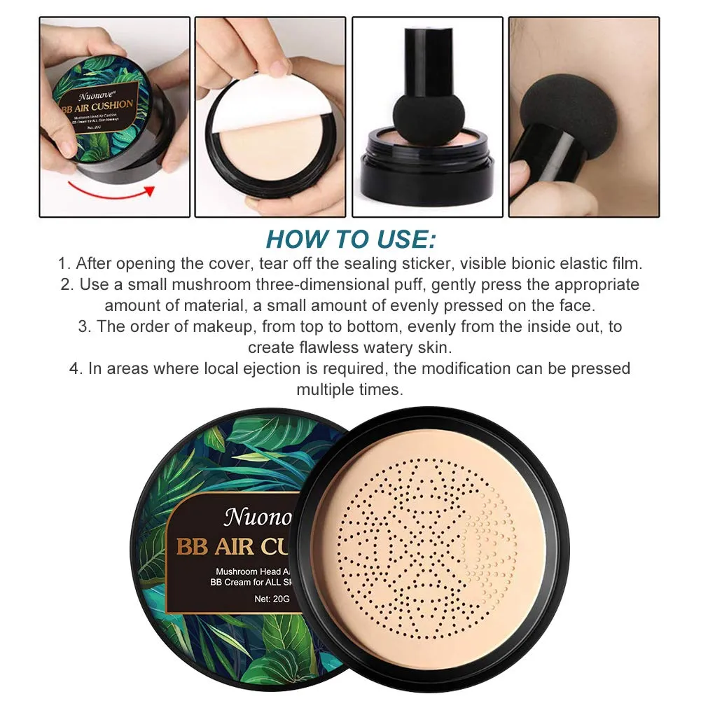 BB Cream Foundation Make up CC Cream, Liquid Foundation Mushroom Head Air Cushion BB Cream, Nude Makeup Moisturizing Concealer Lasting Brightening, Even Skin Tone 20 g (Pack of 1)