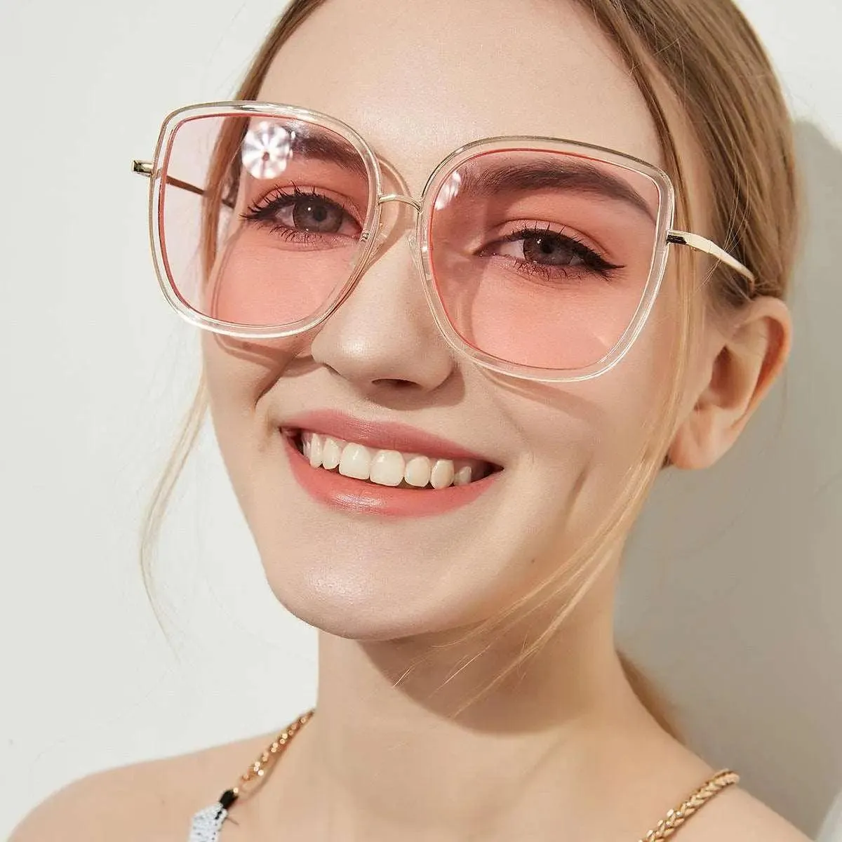 Big Square Vintage Sunglasses with Transparent Frame