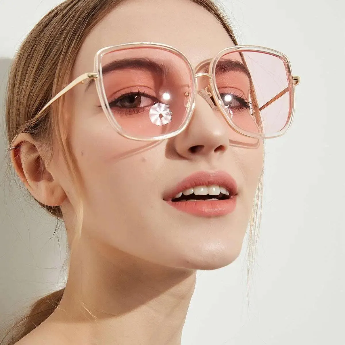 Big Square Vintage Sunglasses with Transparent Frame