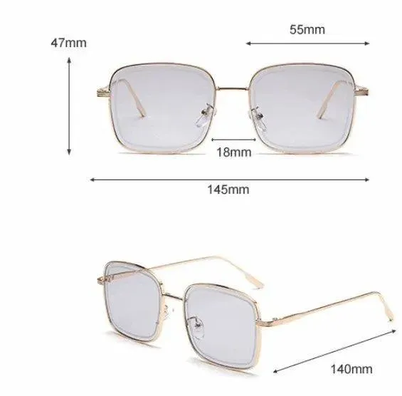 Big Square Vintage Sunglasses with Transparent Frame