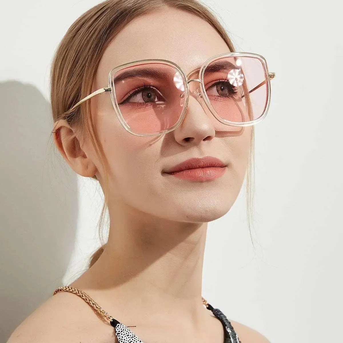 Big Square Vintage Sunglasses with Transparent Frame