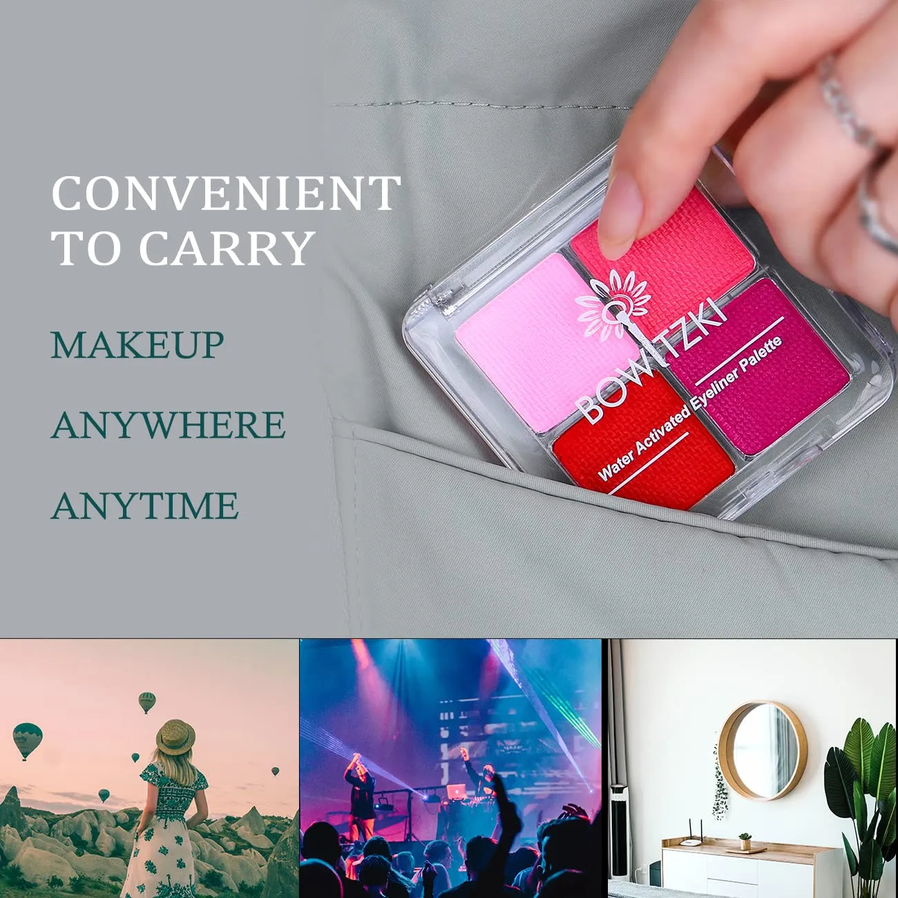 Bowitzki Water Activated Eyeliner Palette Graphic Eye Liner Smudge proof Hydra Liner-4 Colors (Red)