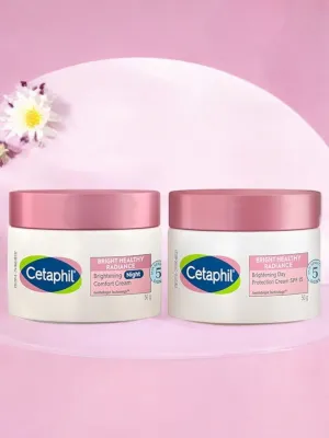 Cetaphil Brightening Day and Night Protection Cream, White, 50 gm Combo