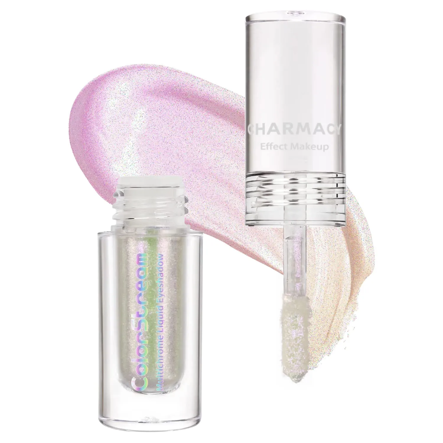 CHARMACY Multichrome Liquid Glitter Eyeshadow, Holographic Eyeshadow Pigmented, Glitter Chameleon Liquid Eye Shadows, Long lasting Sparkling Shimmer Liquid Eyeshadow (Violet-Yellow-Green #15)