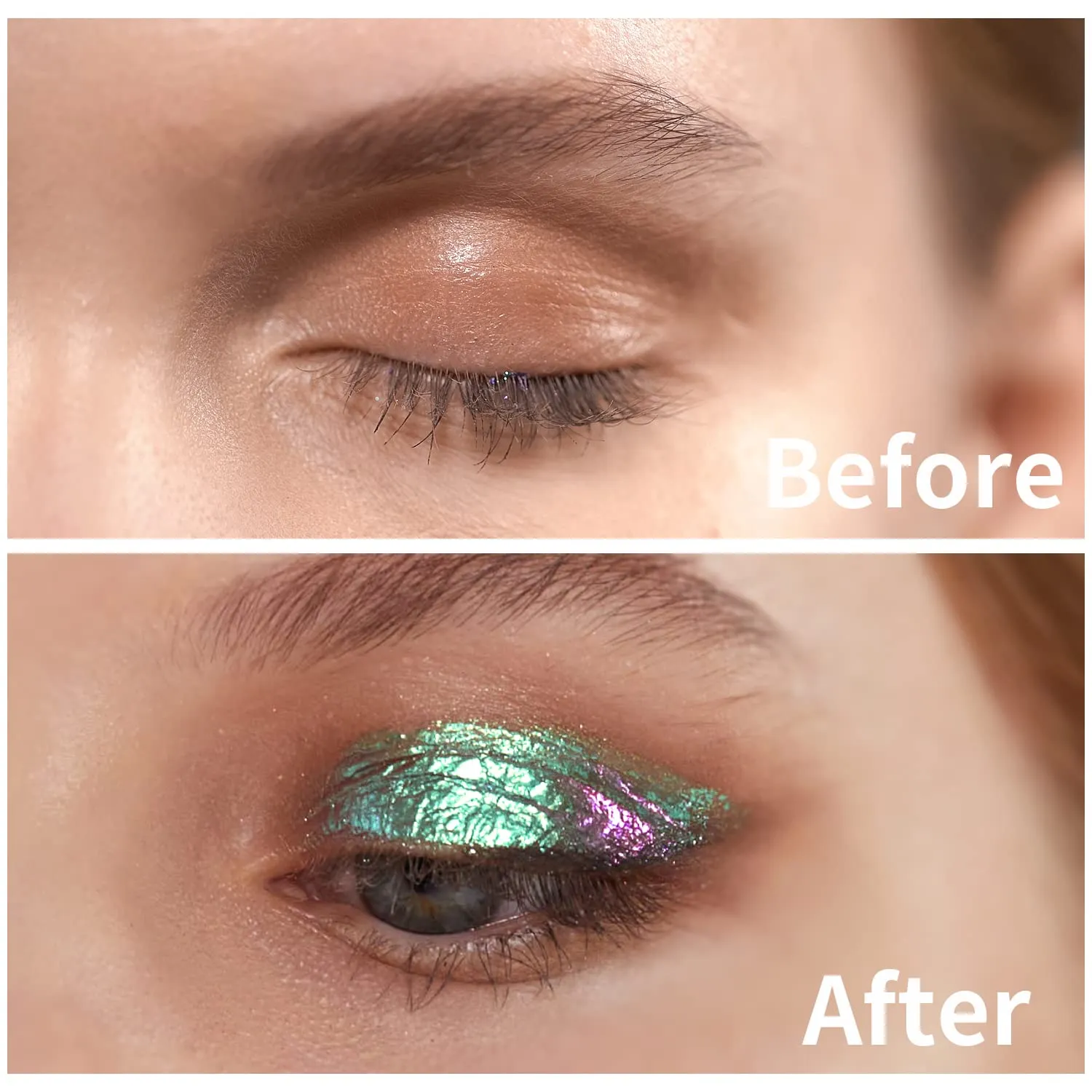 CHARMACY Multichrome Liquid Glitter Eyeshadow, Holographic Eyeshadow Pigmented, Glitter Chameleon Liquid Eye Shadows, Long lasting Sparkling Shimmer Liquid Eyeshadow (Violet-Yellow-Green #15)