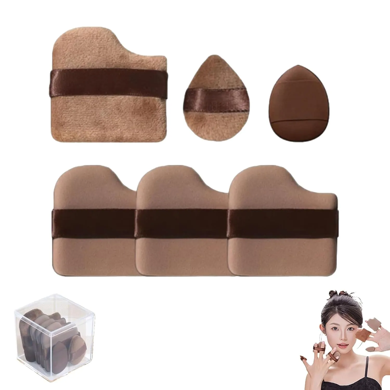 Chocolate Biscuit Powder Puff, Guoxiaoniu Makeup Puff, 6 PCS Foundation Sponge, Powder Puff, Makeup Sponge, Cushion, Soft Long-Lasting and Beginner-Friendly, Wet and Dry (1set)