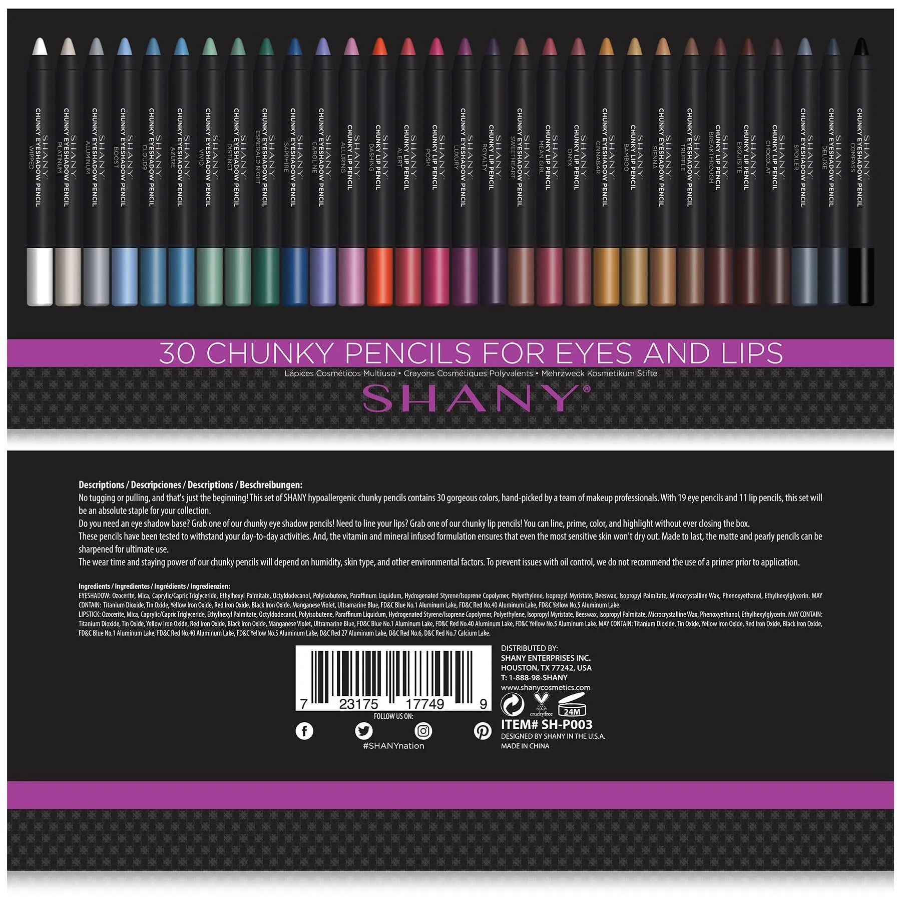 Chunky Makeup Pencils For Eyes and Lips W Vitamin E & Aloe Vera - 30 Colors