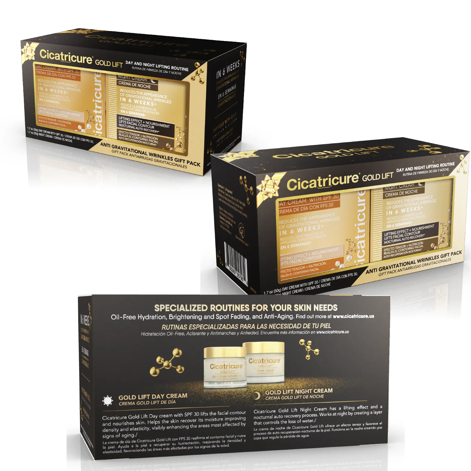 Cicatricure Gold Lift for Gravitational Wrinkles Facial Gift Set 2 -Pack, Day & Night Cream - Case of 6