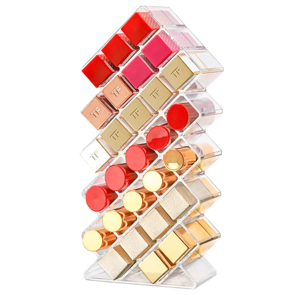 Clear Lipstick Holder Organizer, 28 Spaces Acrylic Lipgloss Organizers and Storage Box Display Stand
