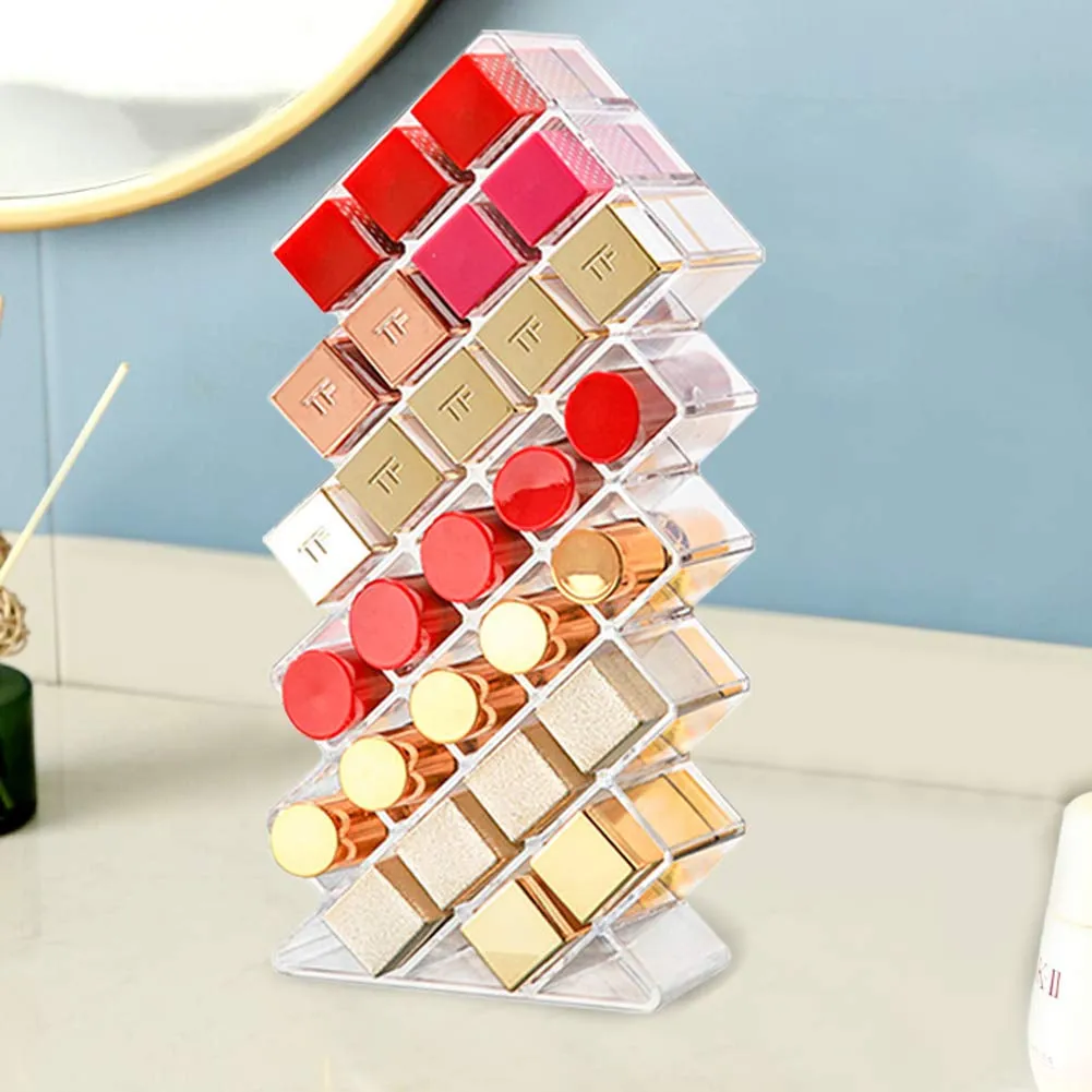 Clear Lipstick Holder Organizer, 28 Spaces Acrylic Lipgloss Organizers and Storage Box Display Stand