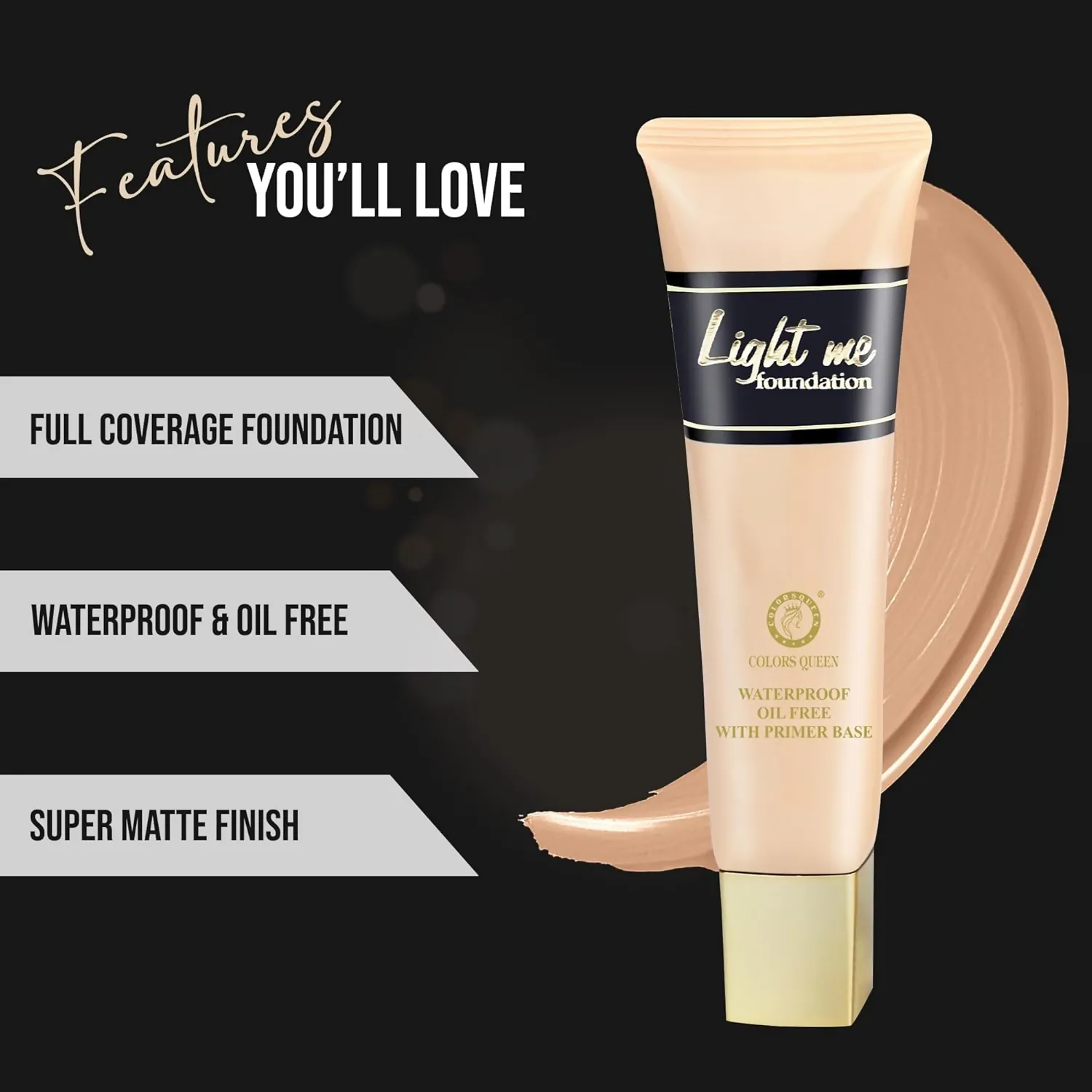 Colors Queen Light Me Foundation with Primer – Natural Almonds