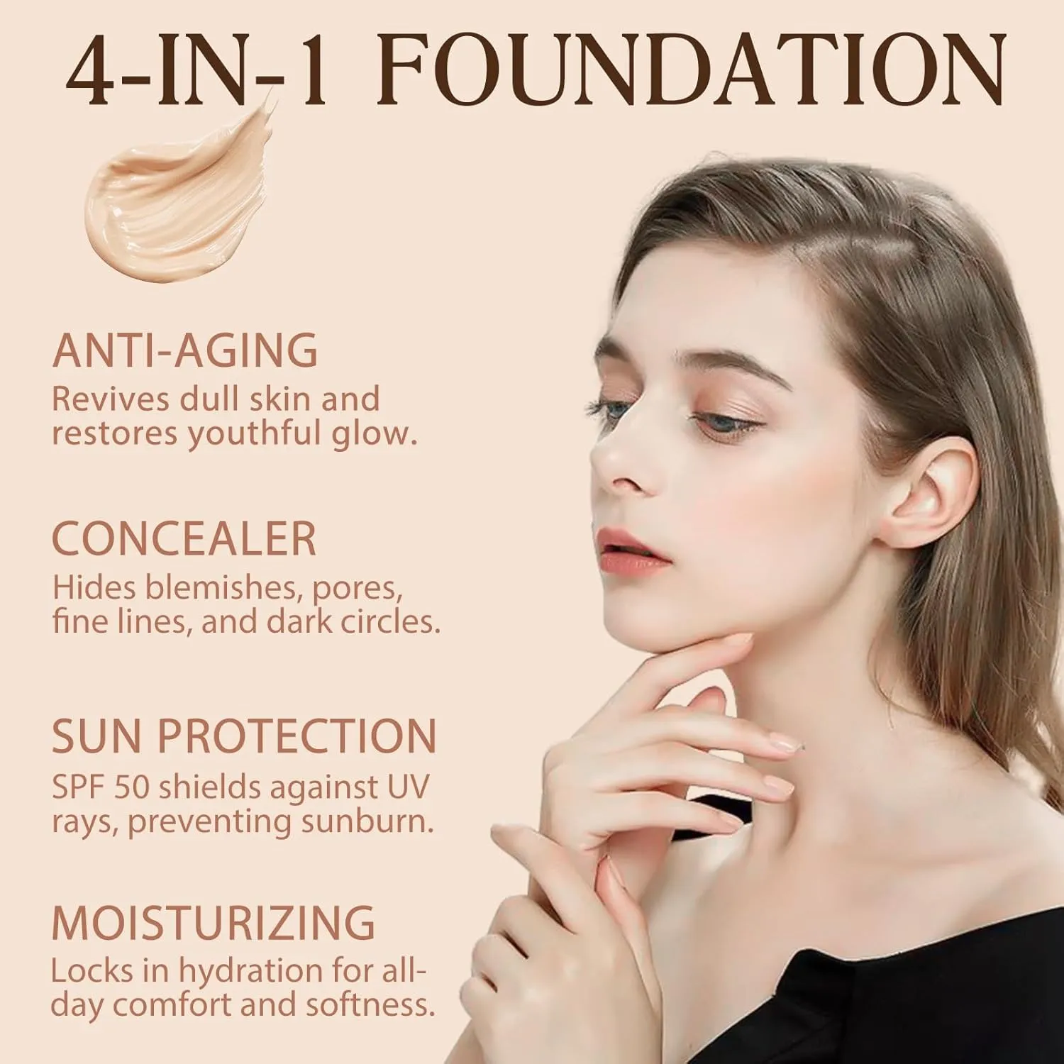Colour Changing Foundation Liquid 4 in 1, Oil-free BB Cream Makeup, Hydrating Longwearing & Waterproof Concealer, SPF 50  Makeup Base Nude Face, Foundation Medium Spectrum for all Skin(2PCS)