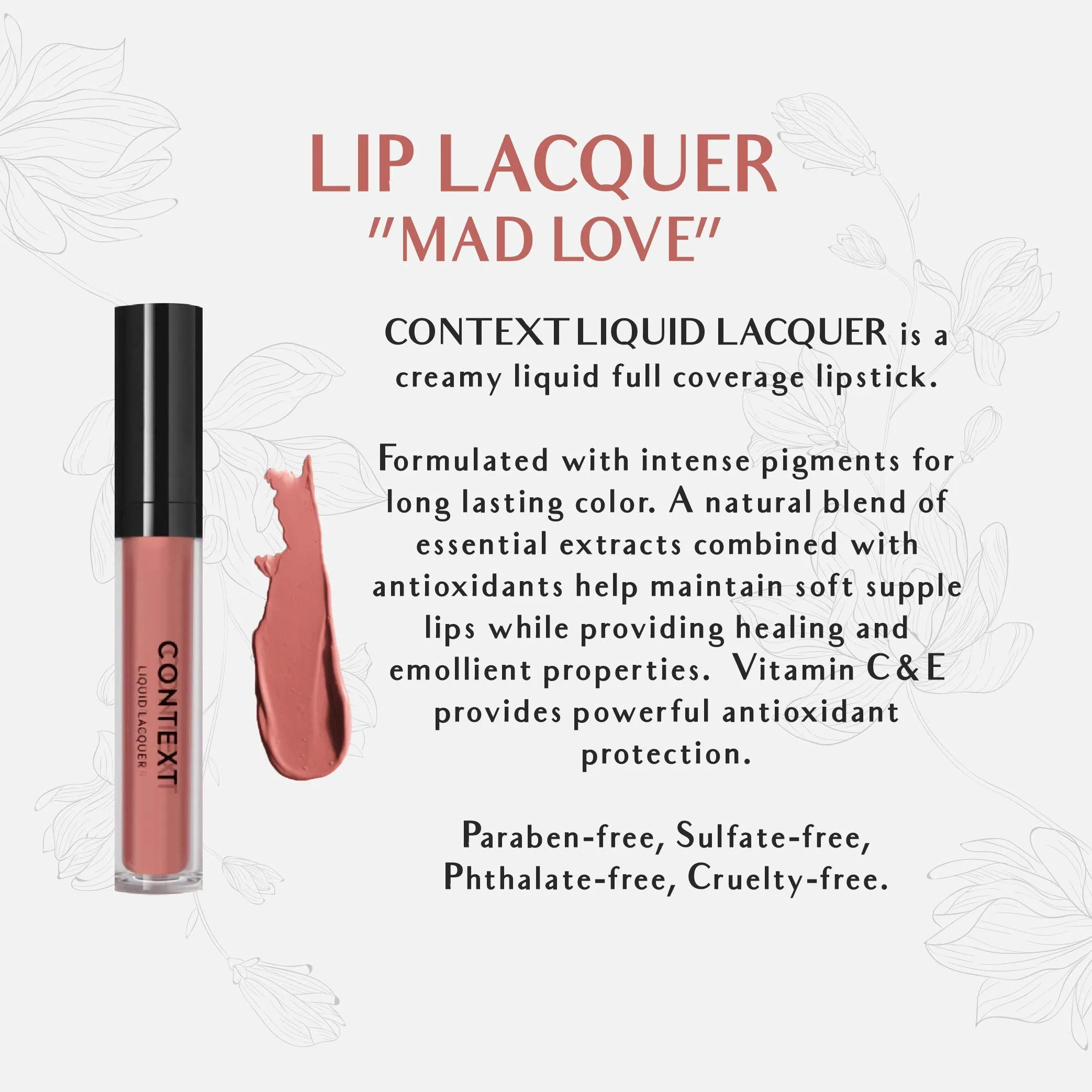 CONTEXT SKIN Non Toxic Liquid Lipstick - Liquid Lacquer long lasting color Lipstick for Women (6.5 G) (Mad Love)