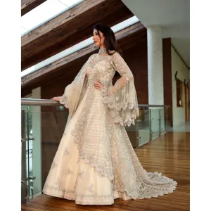 Cream Anarkali Lehenga Set with Trail