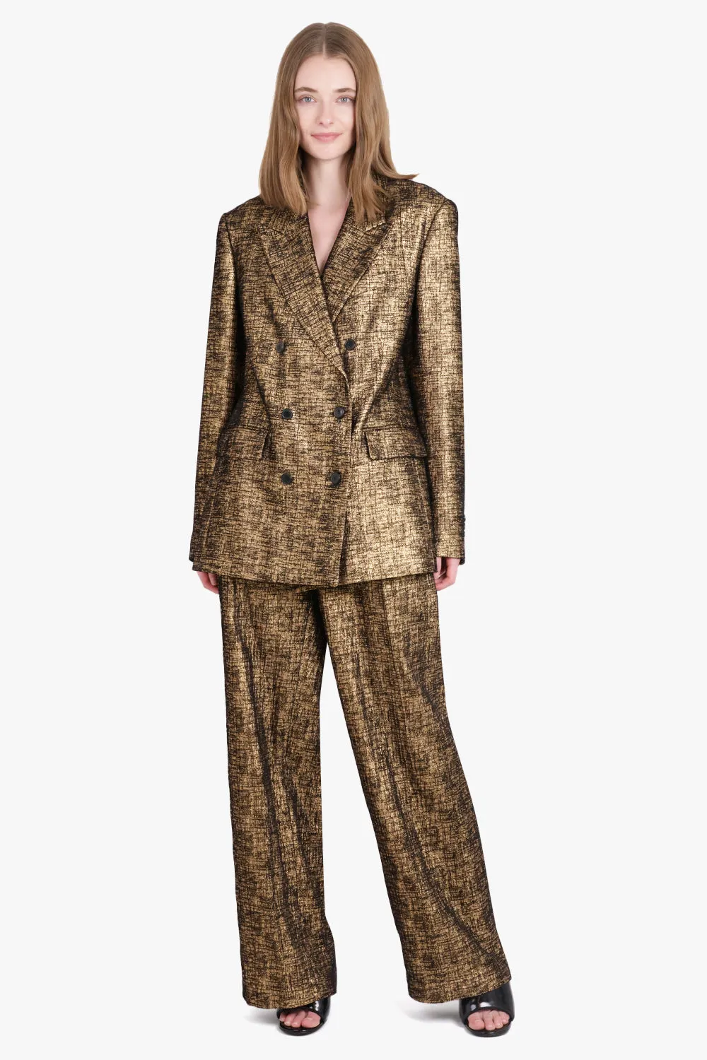 Double Breasted Loose Fit Blazer | Gold