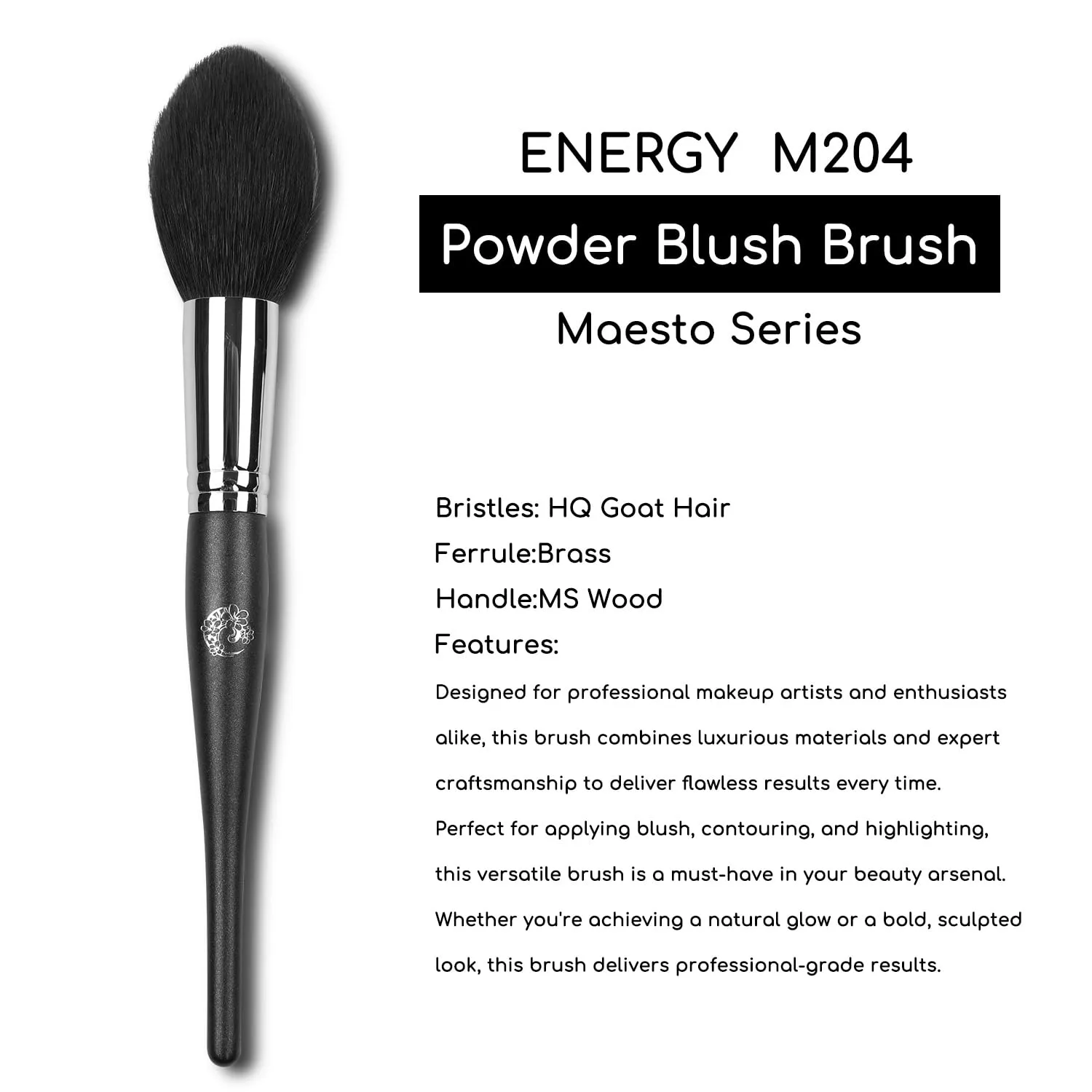 ENERGY Blush Brush for Cheeks Professional Tapered Powder Brush for Blusher Setting Powders Minerals Bronzer Contour Highlighter with Cream Powder Blending Soft Goat Hair Mastro Face Makeup Brush M204